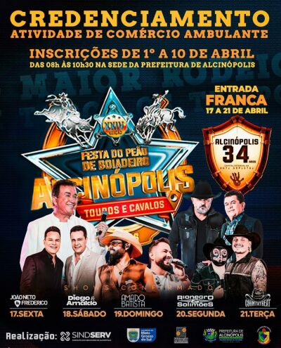 Imagem da notícia Alcinópolis abre credenciamento para ambulantes na 34ª Festa do Peão com inscrições até 10 de abril